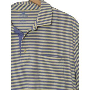 Peter Millar Seaside‎ Wash Golf Polo Mens L Blue Yellow Striped Short Sleeve